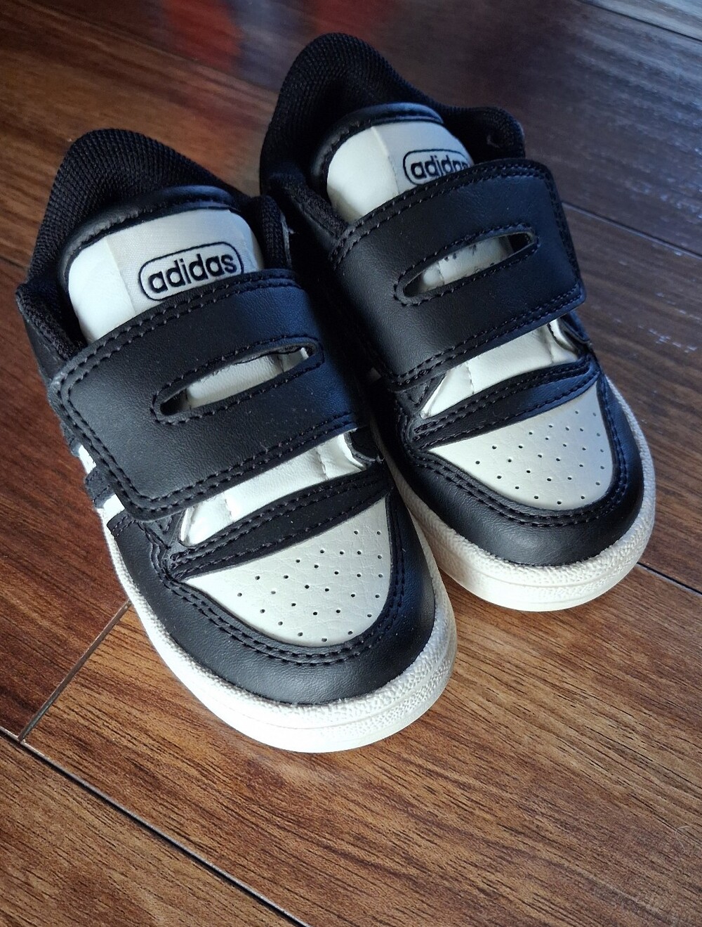 Adidas Toddler Black and White Hook-and-Loop Sneakers
